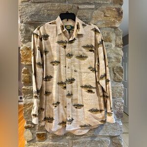 Cabela's Outdoor Mountain Range Buffalo Nature Scenic Chamois Shirt L Tall